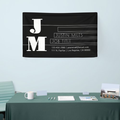 Customizable Retro-modern Black & White Monogram Banner