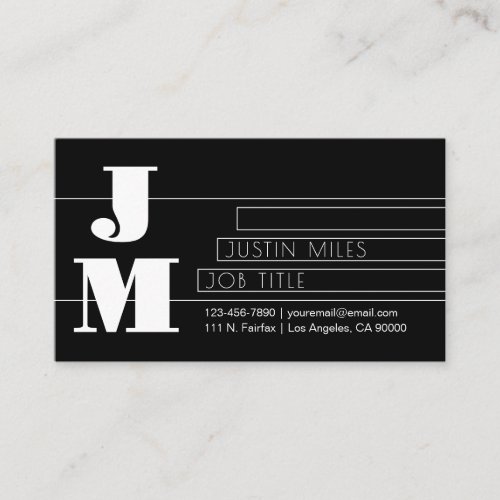 Customizable Retro-modern Black &amp; White Monogram Business Card