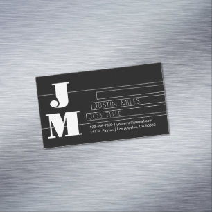Customizable Retro-modern Black & White Monogram Business Card Magnet