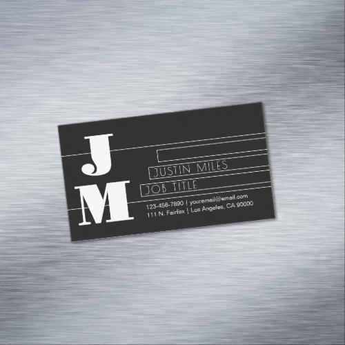 Customizable Retro-modern Black &amp; White Monogram Business Card Magnet