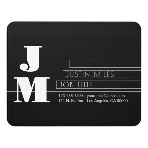 Customizable Retro-modern Black & White Monogram Door Sign