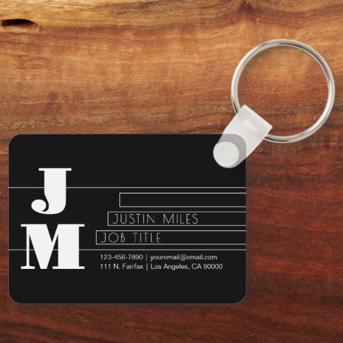 Customizable Retro-modern Black & White Monogram Keychain
