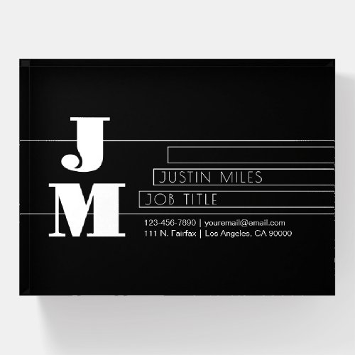Customizable Retro-modern Black & White Monogram Paperweight