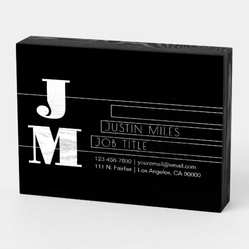 Customizable Retro-modern Black & White Monogram Wooden Box Sign