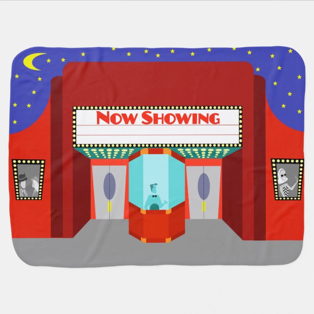 Customizable Retro Movie Theater Baby Blanket (Horizontal)