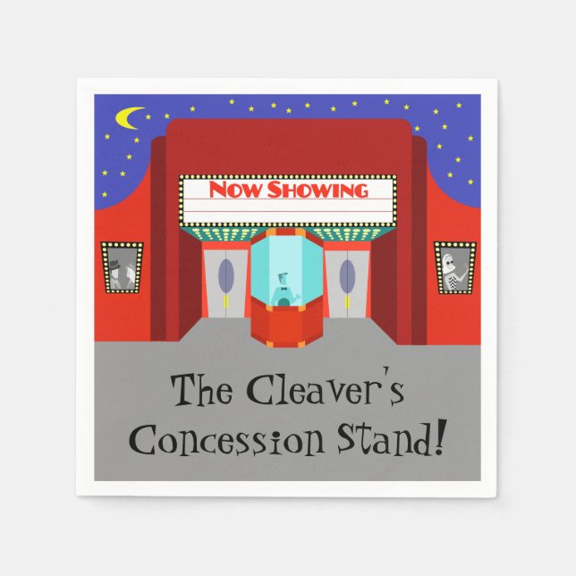 Customizable Retro Movie Theater Paper Napkins (Front)