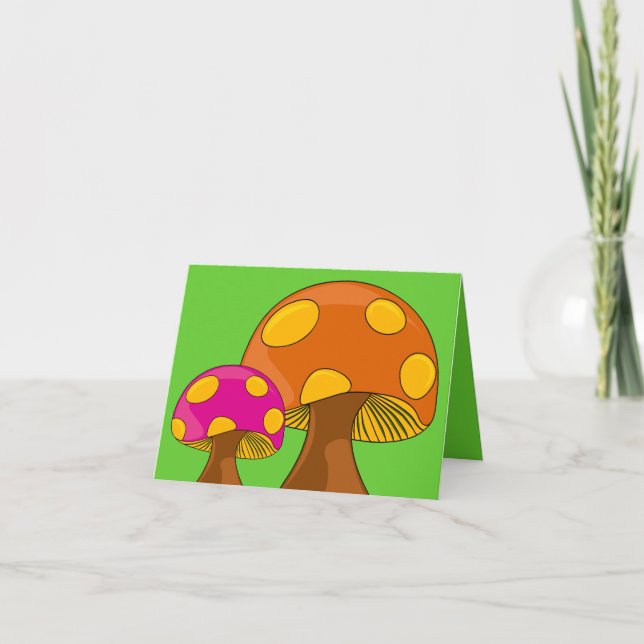 Customizable Retro Mushrooms Note Card (Front)