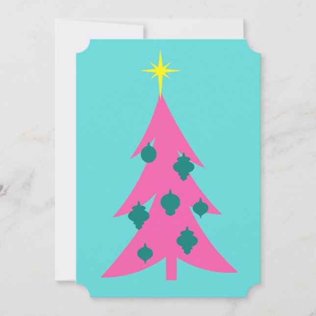 Customizable Retro Pink Christmas Tree Invitations (Front)