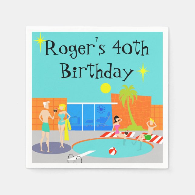 Customizable Retro Pool Party Disposable Napkins (Front)