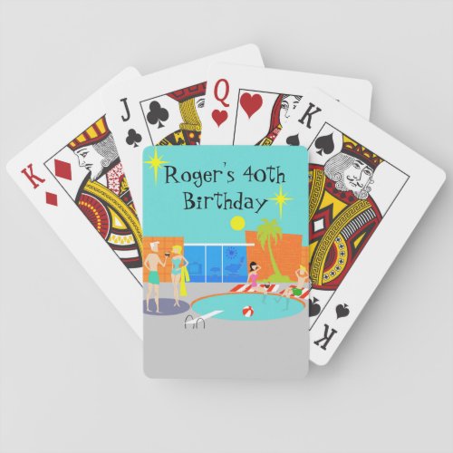Customizable Retro Pool Party Playing Cards