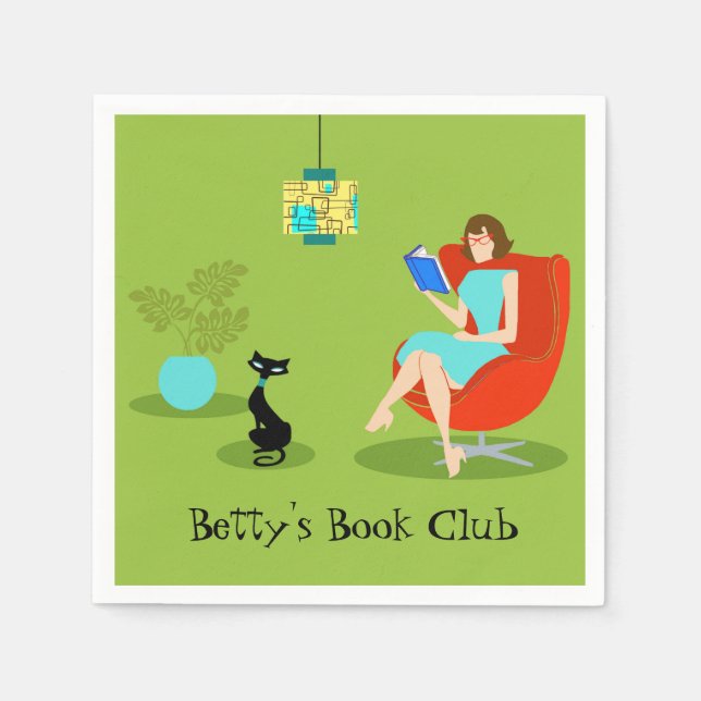 Customizable Retro Reading Woman Paper Napkins (Front)