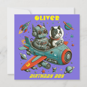 Customizable Retro Robot and Cat in Space