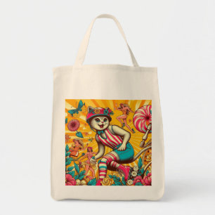 Customizable Retro Roller Skater Cat Tote Bag