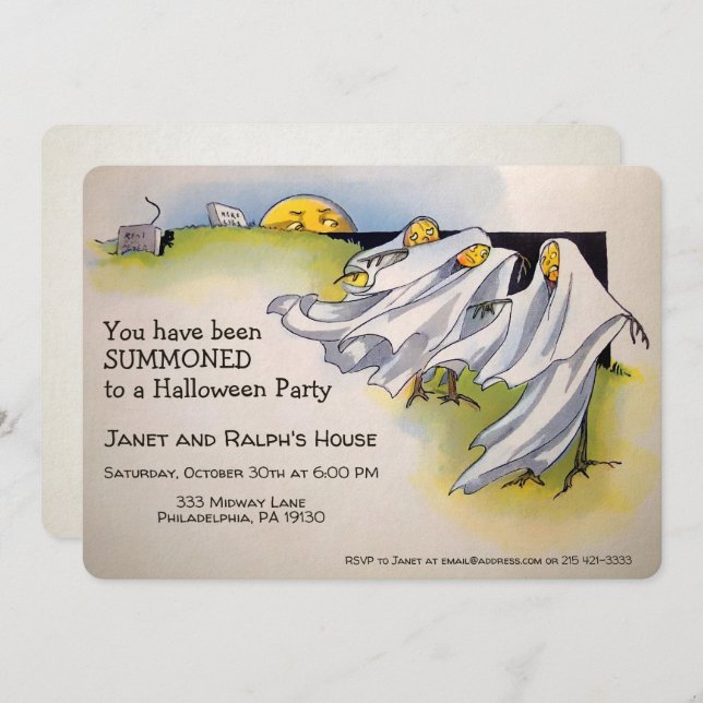 Customizable Retro Spooky Halloween Invitation (Front/Back)