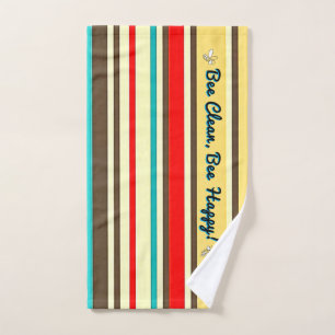 Customizable Retro Striped Bath Towel with Bees