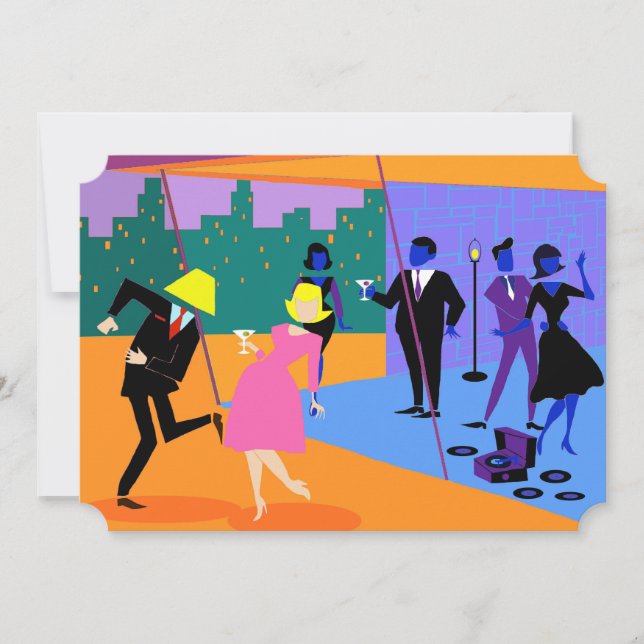 Customizable Retro Urban Rooftop Party Invitation (Front)