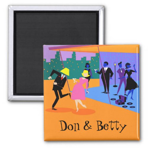 Customizable Retro Urban Rooftop Party Magnet