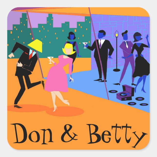 Customizable Retro Urban Rooftop Party Stickers (Front)