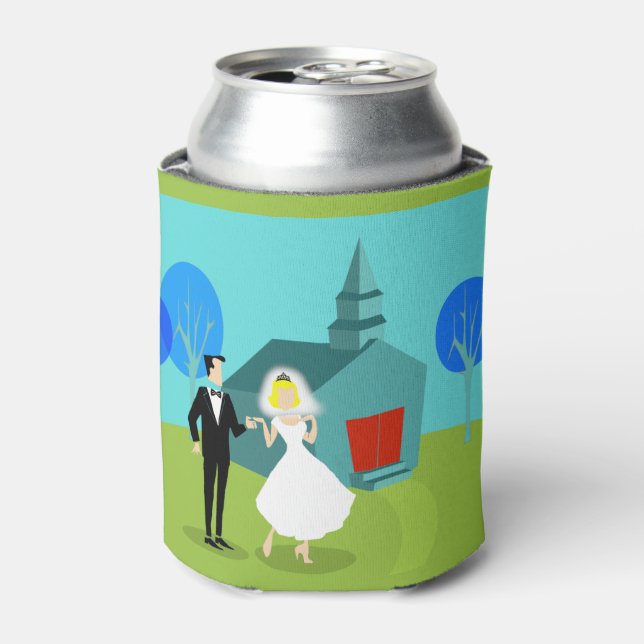 Customizable Retro Wedding Couple Can Cooler (Can Front)