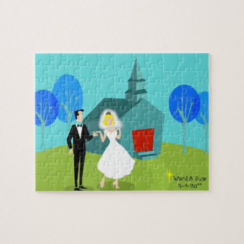 Customizable Retro Wedding Couple Puzzle