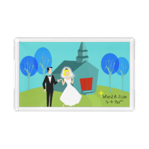 Customizable Retro Wedding Couple Serving Tray