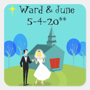 Customizable Retro Wedding Couple Stickers