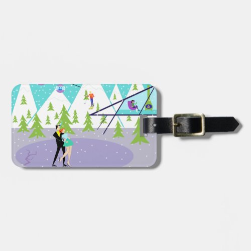 Customizable Retro Winter Ski Resort Luggage Tag