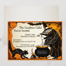 Customizable Retro Witch Halloween Invitation