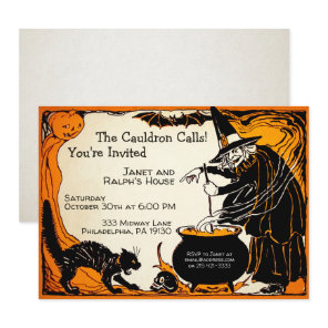 Customizable Retro Witch Halloween Invitation