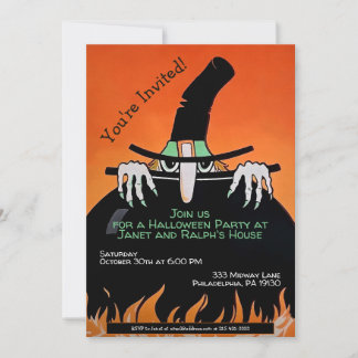 Customizable Retro Witch Halloween Invite