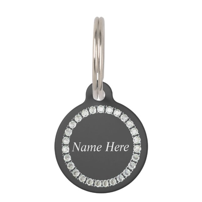 Customizable rhinestones grey pet ID tag (Back)