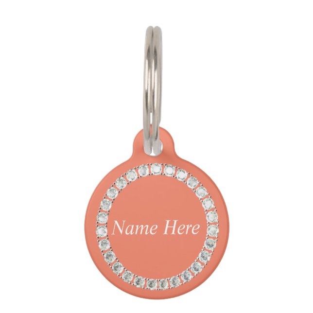 Customizable rhinestones orange pet ID tag (Front)