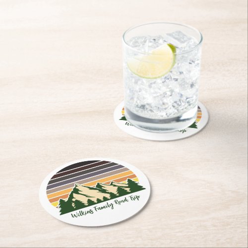 Customizable Road Trip Green Forest Nature Round Paper Coaster