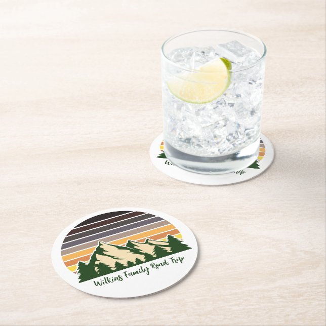 Customizable Road Trip Green Forest Nature Round Paper Coaster (Insitu)