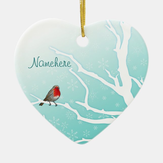 Customizable: Robin in a tree Ceramic Ornament (Front)