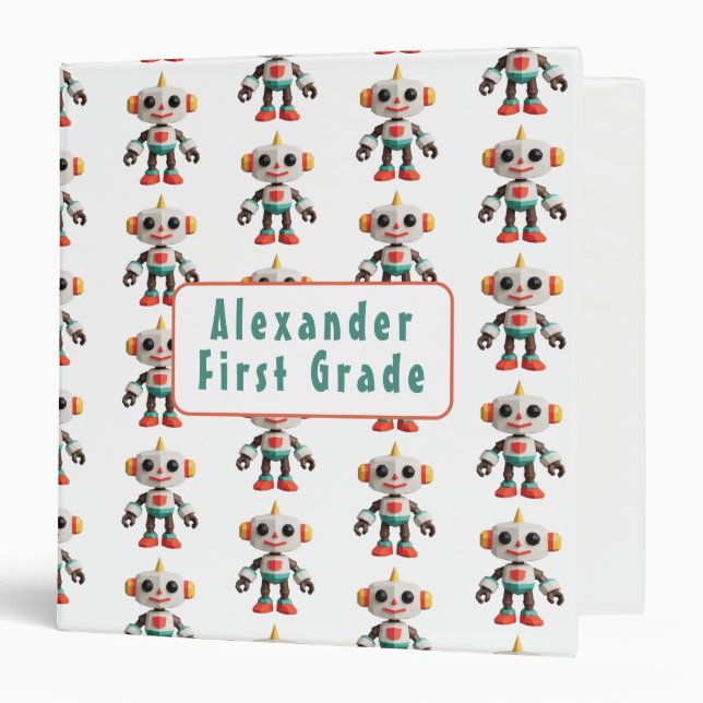 Customizable Robot Kids 3 Ring Binder (Front/Inside)