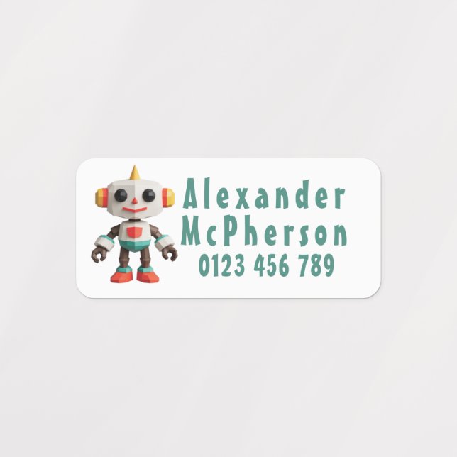 Customizable Robot Kids Clothing Labels (Design 1)