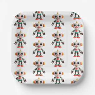 Customizable Robot Kids Paper Plates