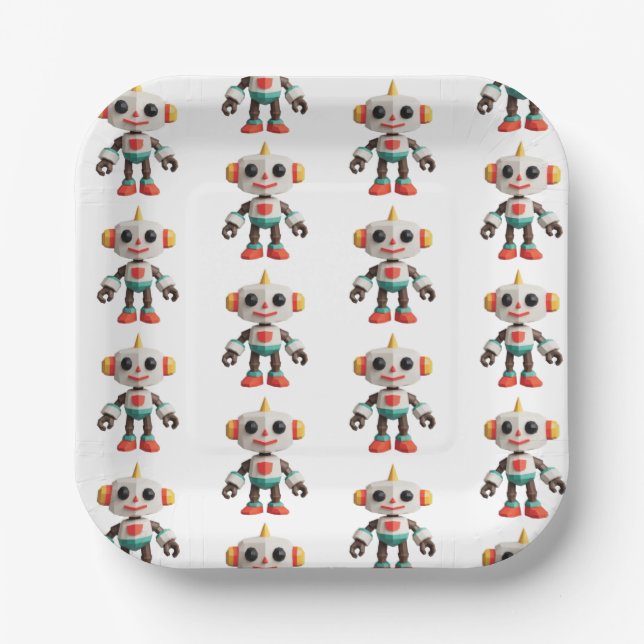 Customizable Robot Kids Paper Plates (Front)
