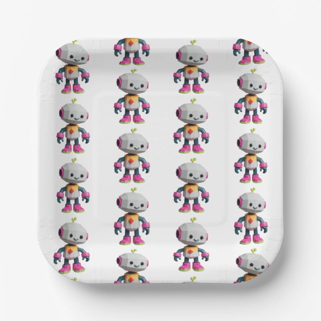 Customizable Robot Kids Paper Plates (Front)