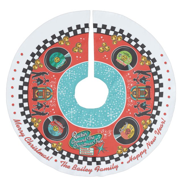 Customizable Rockin' Around Christmas Brushed Polyester Tree Skirt (Front)