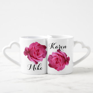 Customizable romantic love pink rose floral fun coffee mug set