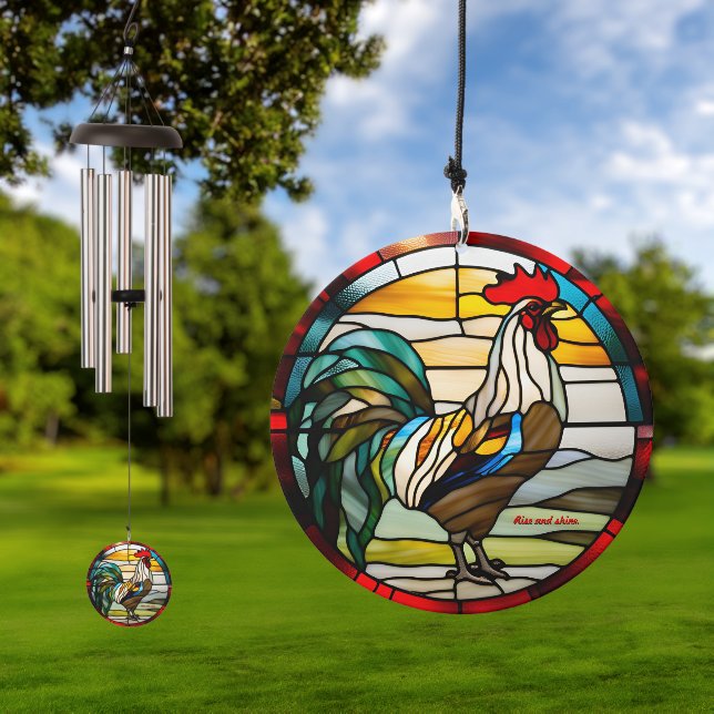 Customizable Rooster Stained Glass Look  Wind Chime (Outdoor)