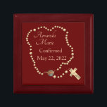 Customizable Rosary/Jewelry Keepsake Box<br><div class="desc">Beautiful Customizable Rosary/Jewelry Keepsake Box design features the image of a beautiful Rosary encircling the text you provide. Image of the Virgin Mary is displayed on Rosary. Makes a great Rosary box. Perfect keepsake for those making their first Communion or being Confirmed.</div>