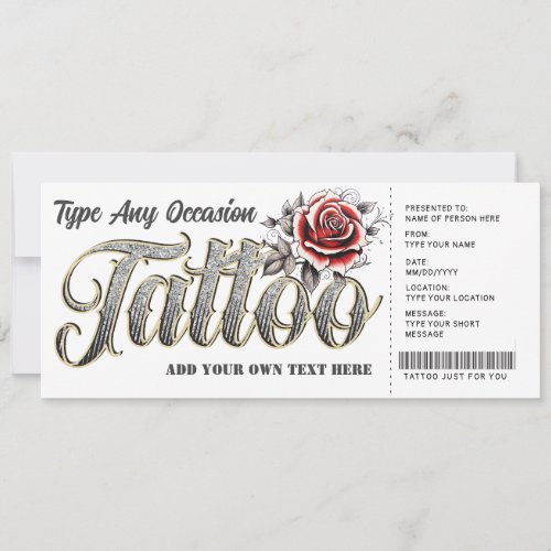 Customizable Rose Tattoo Gift Certificate Ticket Invitation