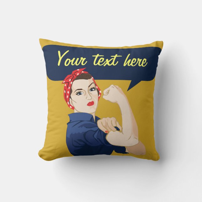 Customizable Rosie Riveter Throw Pillow (Front)