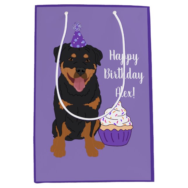 Customizable Rottweiler Birthday Medium Gift Bag (Front)