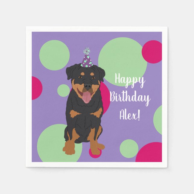 Customizable Rottweiler Birthday Napkins (Front)