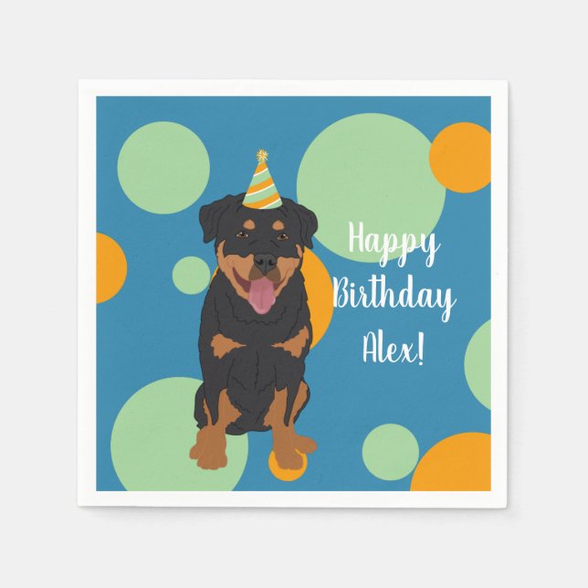 Customizable Rottweiler Birthday Napkins (Front)