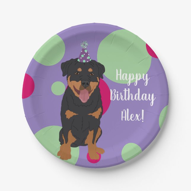 Customizable Rottweiler Birthday Paper Plates (Front)